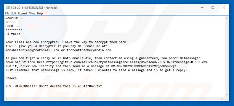 Yakes ransomware text file