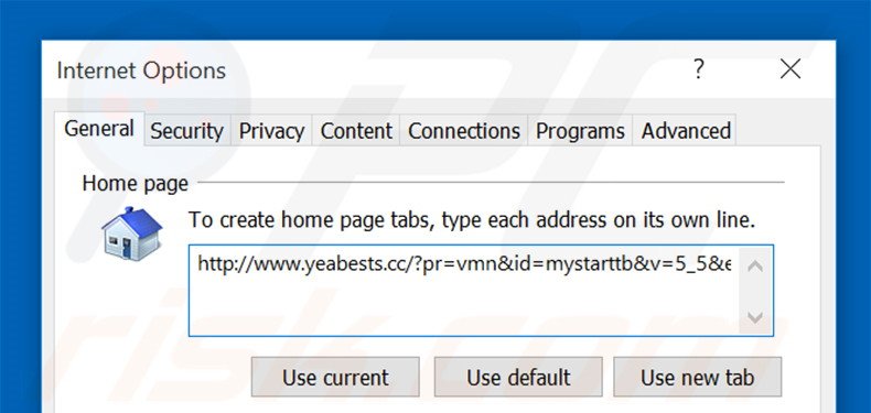 Suppression de la page d'accueil d'yeabests.cc dans Internet Explorer 