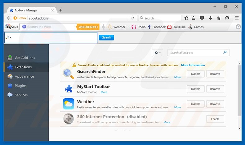 Suppression des extensions de navigateur décevantes dans Mozilla Firefox (exemple 2)