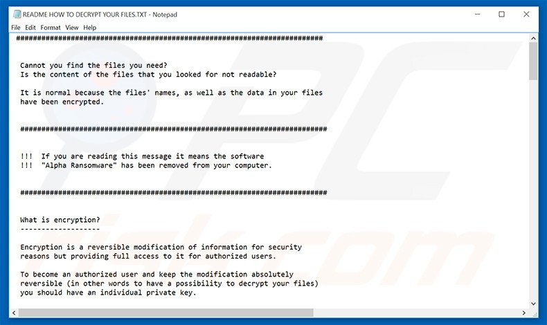 Instructions de déchiffrage d'Alpha 