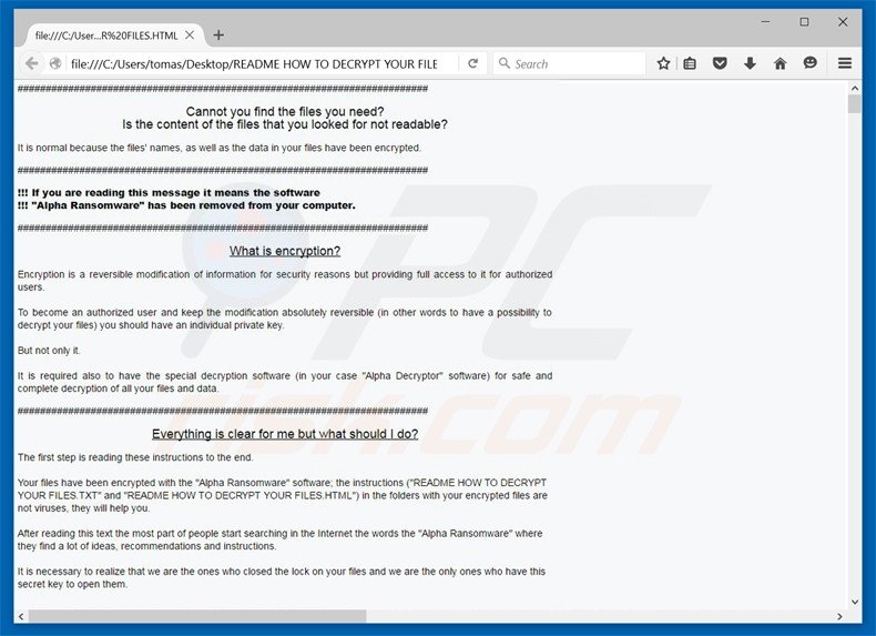 fichier html du rançongiciel Alpha 