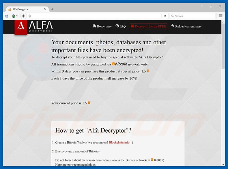 Site web du rançongiciel Alpha 