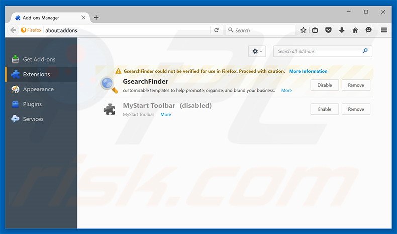 Suppression des extensions reliées à amisites.com dans Mozilla Firefox 