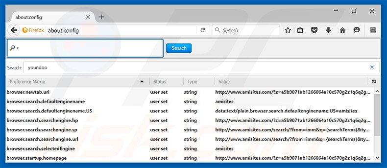 Suppression du moteur de recherche par défaut d'amisites.com dans Mozilla Firefox