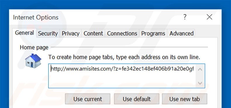 Suppression de la page d'accueil d'amisites.com dans Internet Explorer 