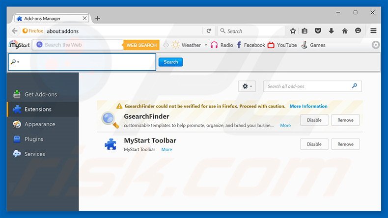 Suppression des extensions reliées à attirerpage.com dans Mozilla Firefox 