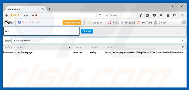Suppression du moteur de recherche par défaut d'attirerpage.com dans Mozilla Firefox 