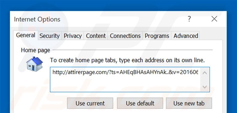 Suppression de la page d'accueil d'attirerpage.com dans Internet Explorer 