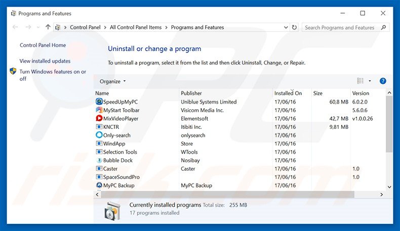 Désinstallation du logiciel de publicité Counterflix via le Panneau de Configuration