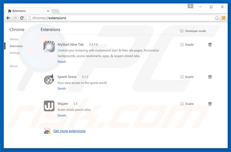 Suppression des extensions reliées à gogletab.com dans Google Chrome 