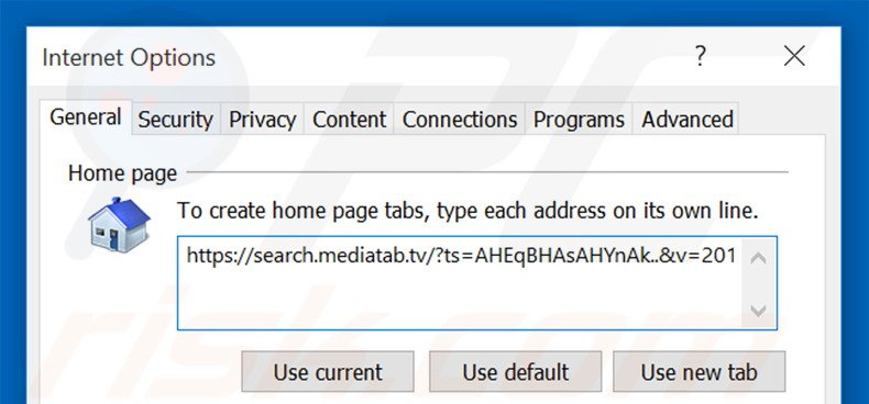 Suppression de la page d'accueil de de search.mediatab.tv dans Internet Explorer