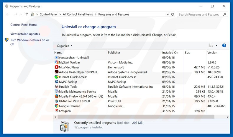 Désinstallation du pirate de navigateur search.mediatab.tv via le Panneau de Configuration