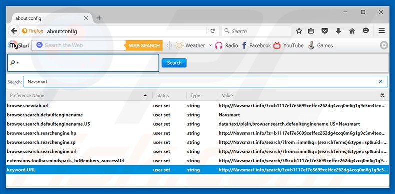 Suppression du moteur de recherche par défaut de navsmart.info dans Mozilla Firefox 