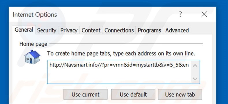 Suppression de la page d'accueil de navsmart.info dans Internet Explorer 