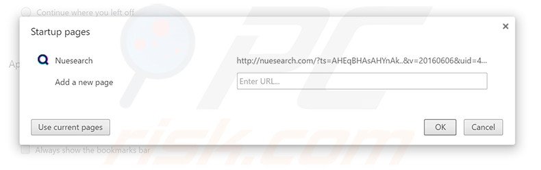 Suppression de la page d'accueil de nuesearch.com dans Google Chrome 