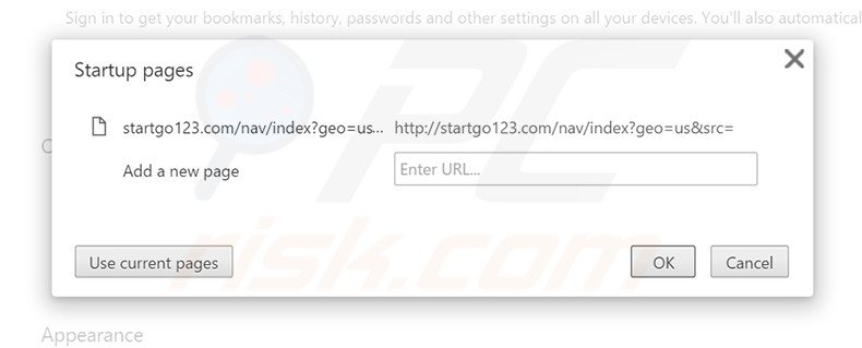 Suppression de la page d'accueil de startgo123.com dans Google Chrome 