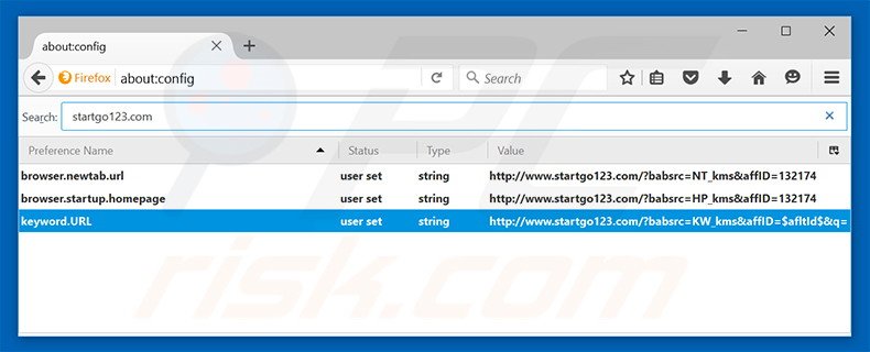 Suppression du moteur de recherche par défaut de startgo123.com dans Mozilla Firefox 