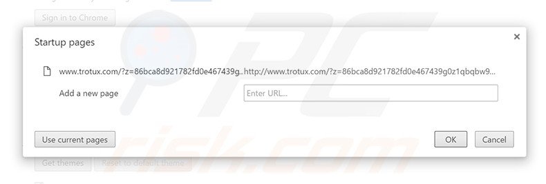Suppression de la page d'accueil de trotux.com dans Google Chrome 