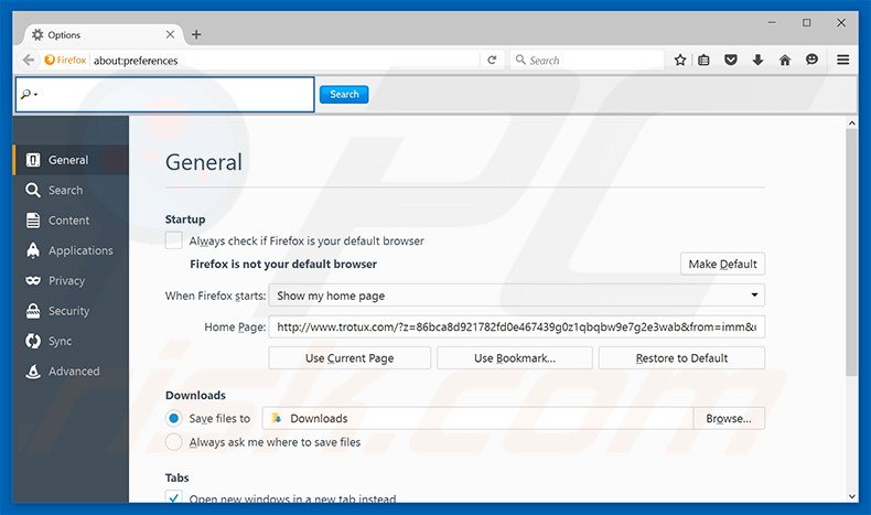Suppression de la page d'accueil de trotux.com dans Mozilla Firefox 