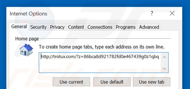 Suppression de la page d'accueil de trotux.com dans Internet Explorer 