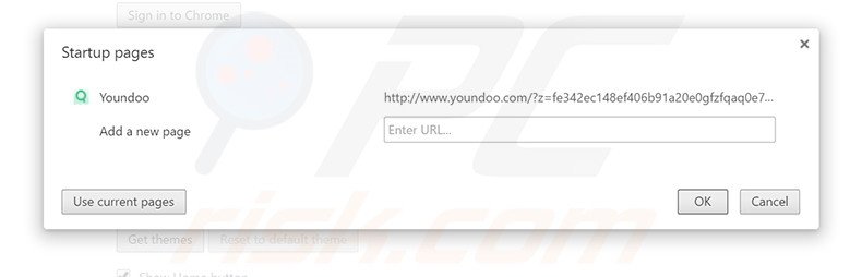 Suppression de la page d'accueil d'youndoo.com dans Google Chrome 