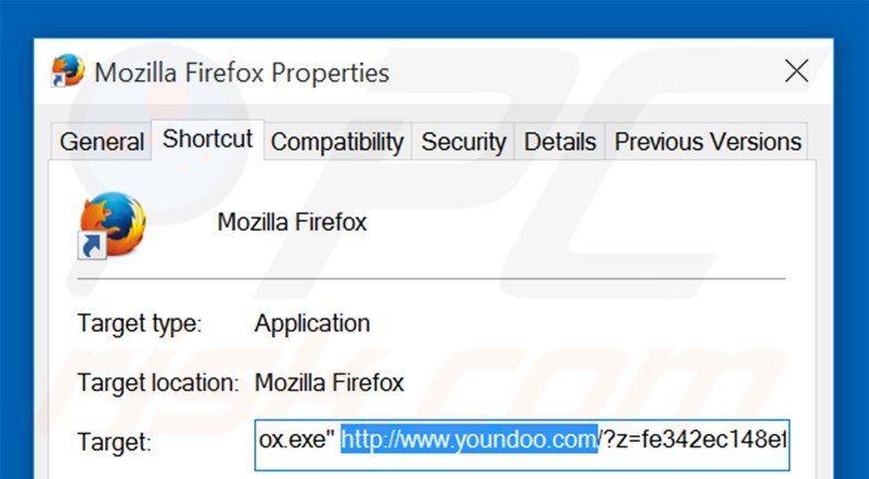 Suppression du raccourci cible d'youndoo.com dans Mozilla Firefox étape 2
