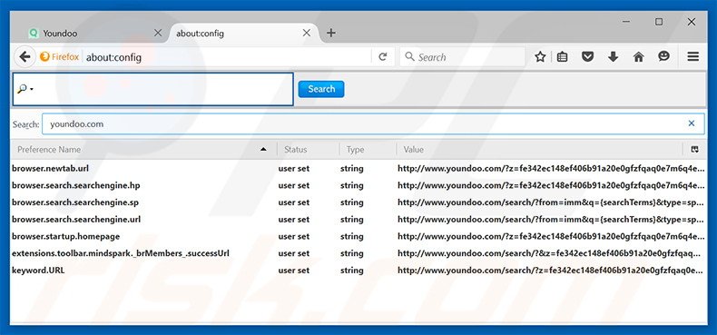 Suppression du moteur de recherche par défaut d'youndoo.com dans Mozilla Firefox 