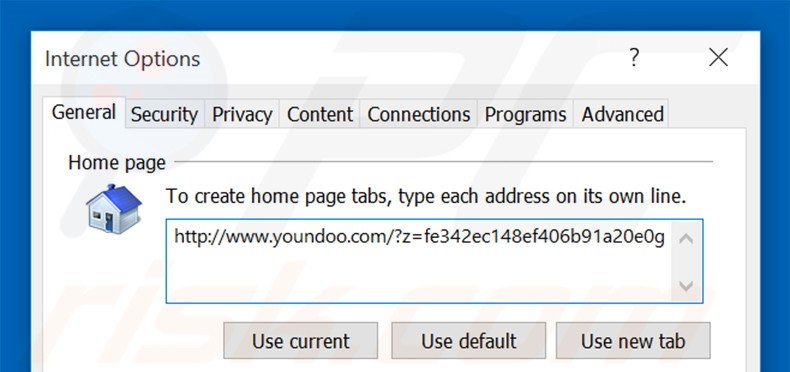 Suppression de la page d'accueil d'youndoo.com dans Internet Explorer 