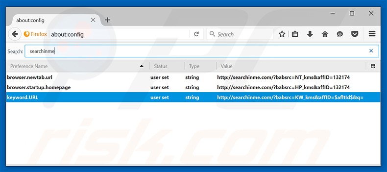 Suppression du moteur de recherche par défaut de searchinme.com dans Mozilla Firefox 