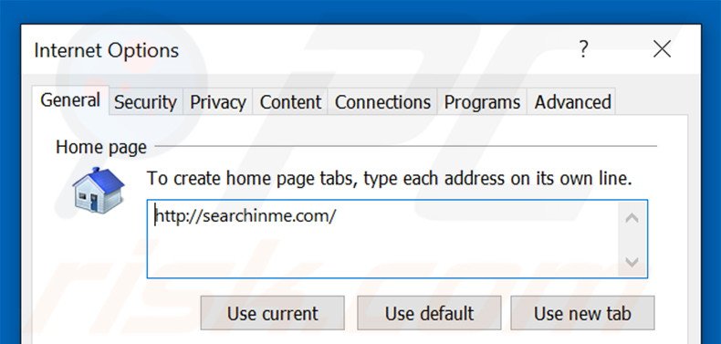 Suppression de la page d'accueil de searchinme.com dans Internet Explorer