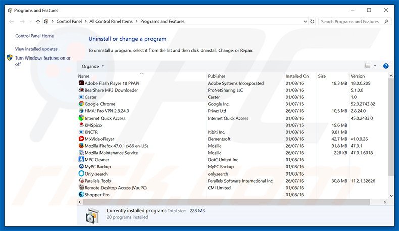 Désinstallation du pirate de navigateur searchinme.com via le Panneau de Configuration