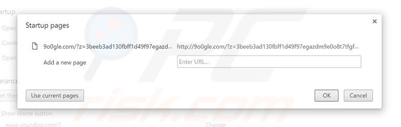 Suppression de la page d'accueil de 9o0gle.com dans Google Chrome 