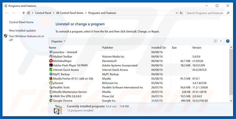 Désinstallation du pirate de navigateur 9o0gle.com via le Panneau de Configuration