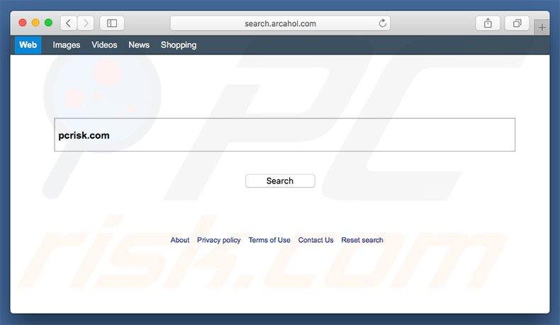 Pirate de navigateur search.arcahol.com sur on ordinateur Mac 
