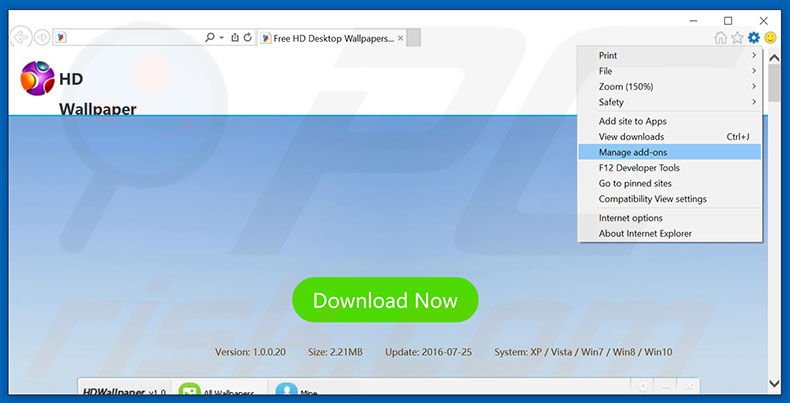 Suppression des publicités HDWallpaper dans Internet Explorer étape 1