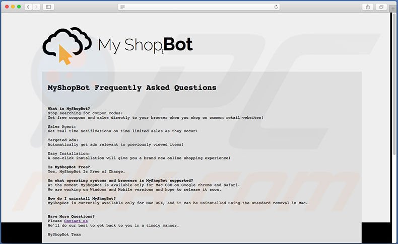 FAQ du site web de MyShopBot 