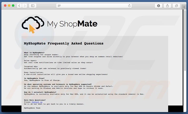 FAQ du site web de My ShopMate