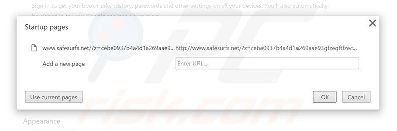 Suppression de la page d'accueil de safesurfs.net dans Google Chrome 