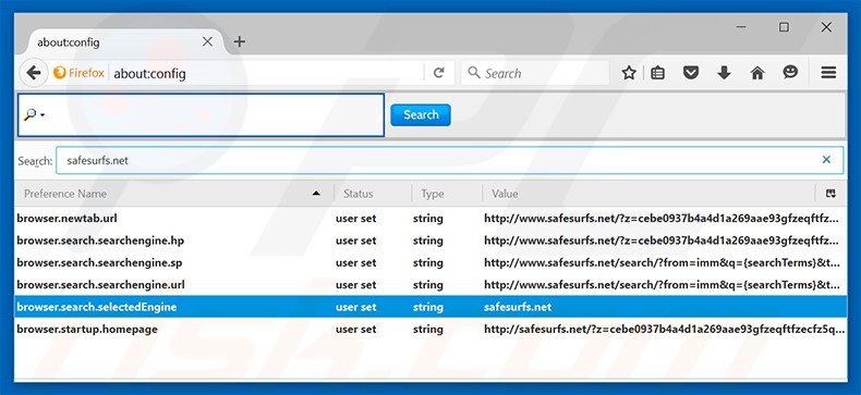 Suppression du moteur de recherche par défaut de safesurfs.net dans Mozilla Firefox 