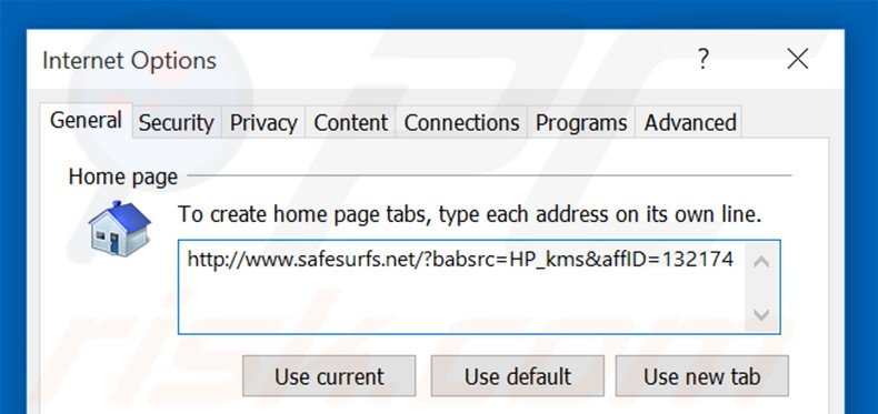 Suppression de la page d'accueil de safesurfs.net dans Internet Explorer 
