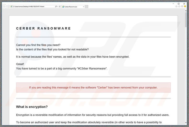Fichier html du rançongiciel Cerber3 
