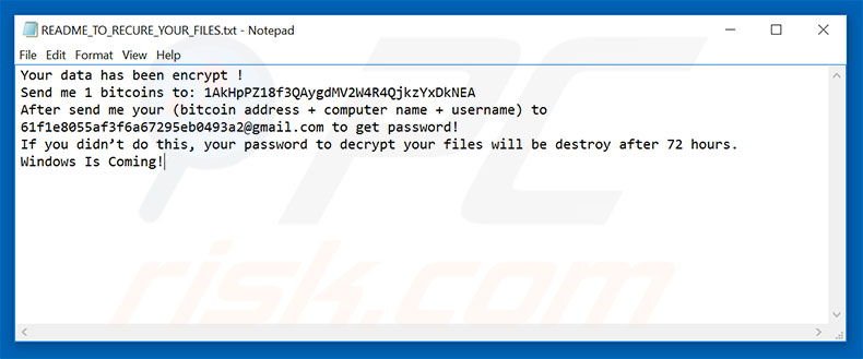 Fichier texte du rançongiciel Domino 