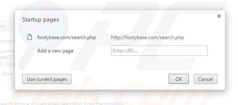 Suppression de la page d'accueil de footybase.com dans Google Chrome 