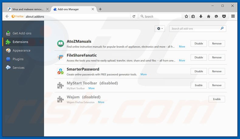 Suppression des extensions reliées à footybase.com dans Mozilla Firefox 