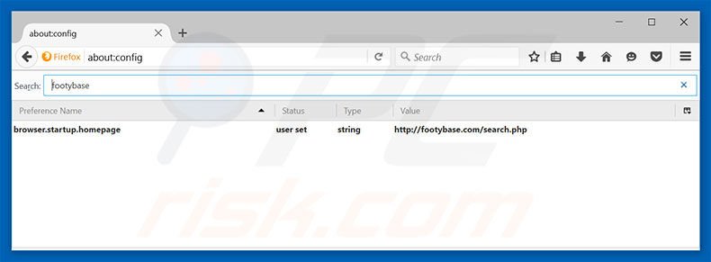 Suppression du moteur de recherche par défaut de footybase.com dans Mozilla Firefox 