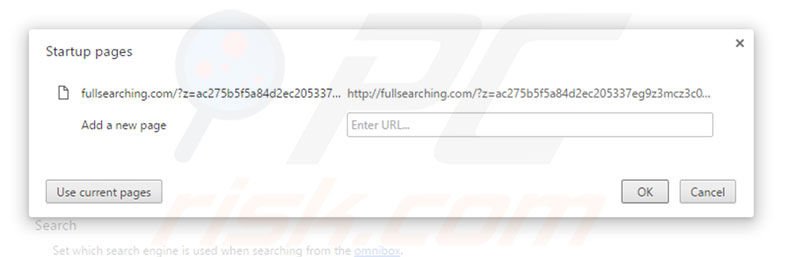 Suppression de la page d'accueil de fullsearching.com dans Google Chrome 