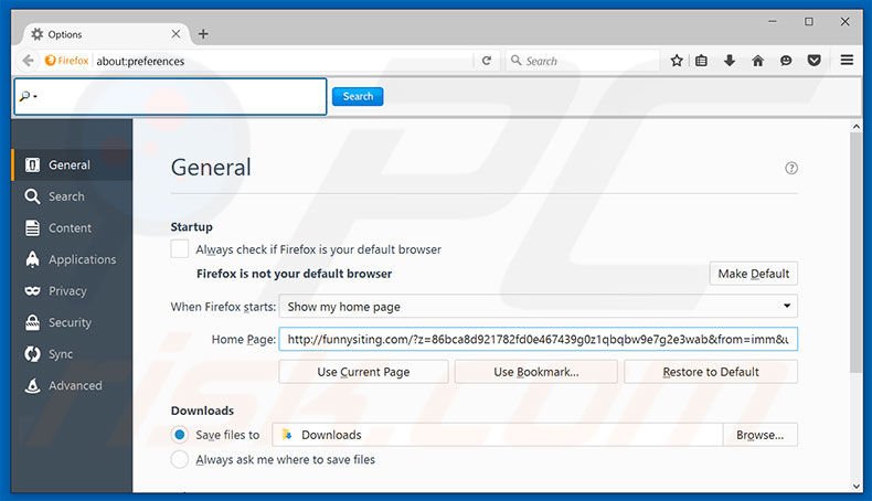Suppression de la page d'accueil de funnysiting.com dans Mozilla Firefox 