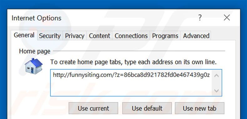 Suppression de la page d'accueil de funnysiting.com dans Internet Explorer 