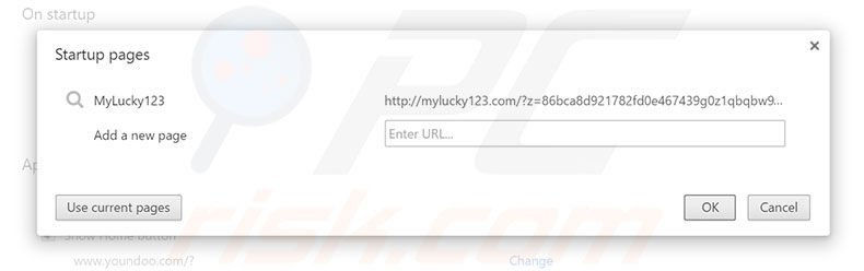 Suppression de la page d'accueil de mylucky123.com dans Google Chrome 