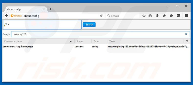 Suppression du moteur de recherche par défaut de mylucky123.com dans Mozilla Firefox 